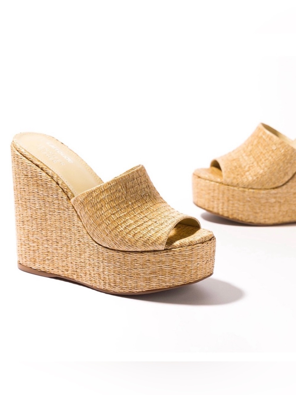 Larroude x Jennifer Fisher wedge mule in sepia raffia
